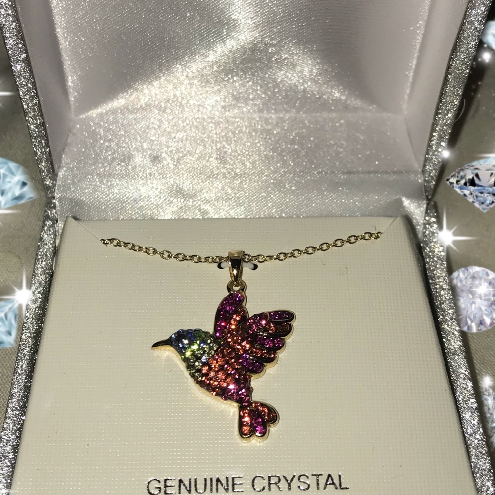 Genuine crystal hummingbird necklace